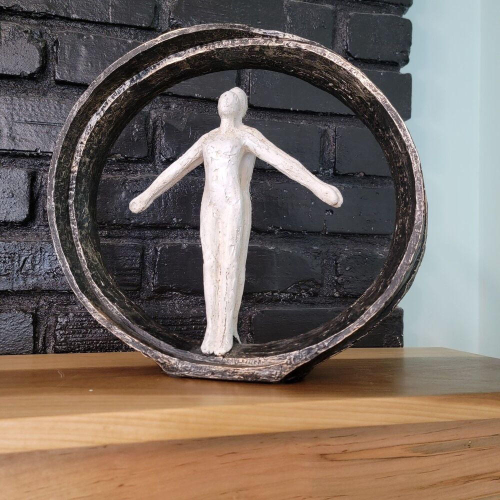 Decorative Couple in Double Circle Bronze White Apx 13x12 Shelf Art